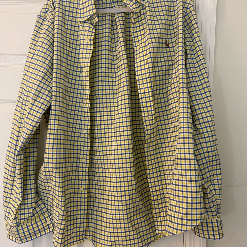 Ralph Lauren Men's Yellow and Blue Plaid Shirt